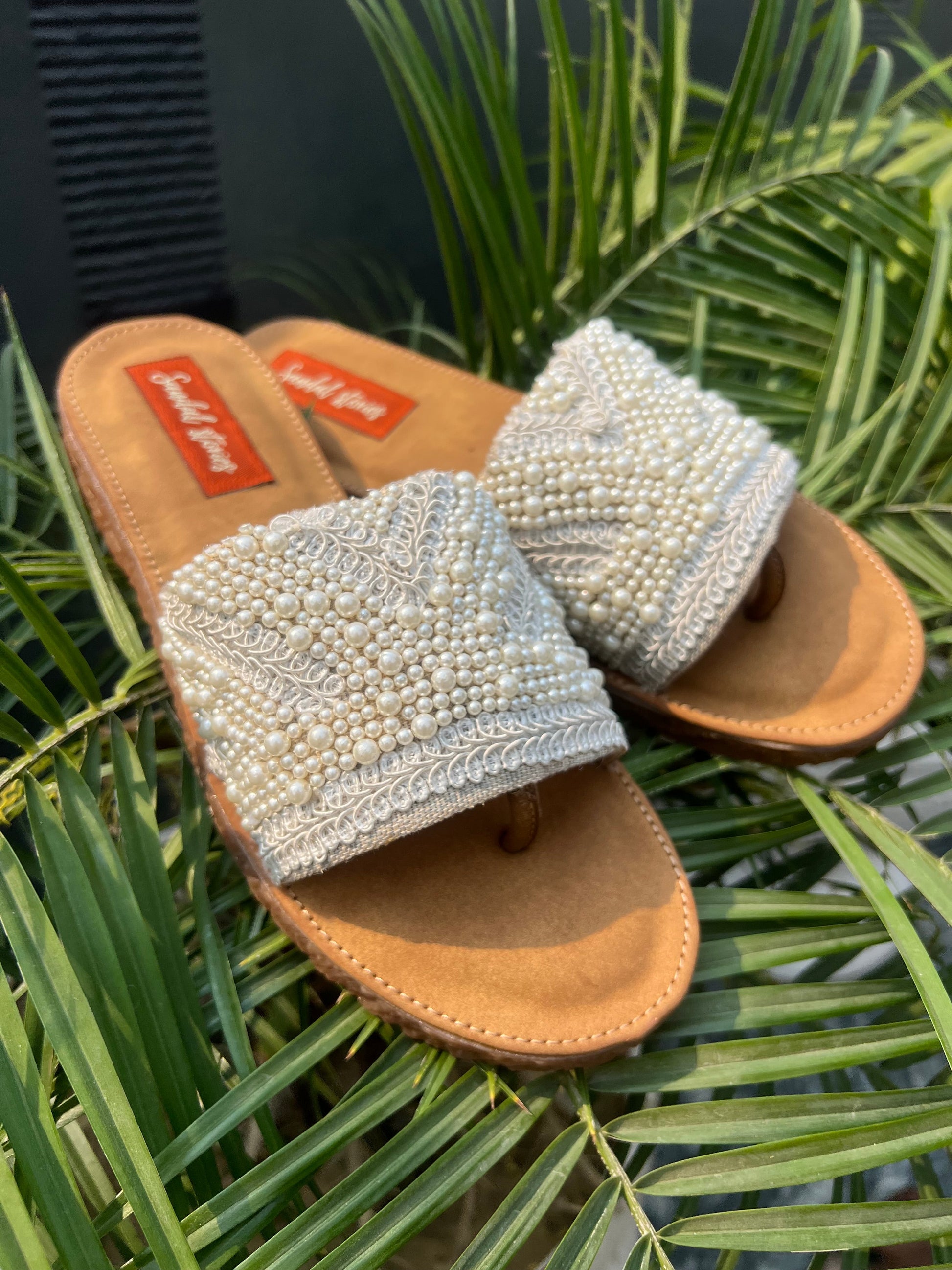 Pearl Embellished Handcrafted Flats – Ivory Elegance Sandal Stories