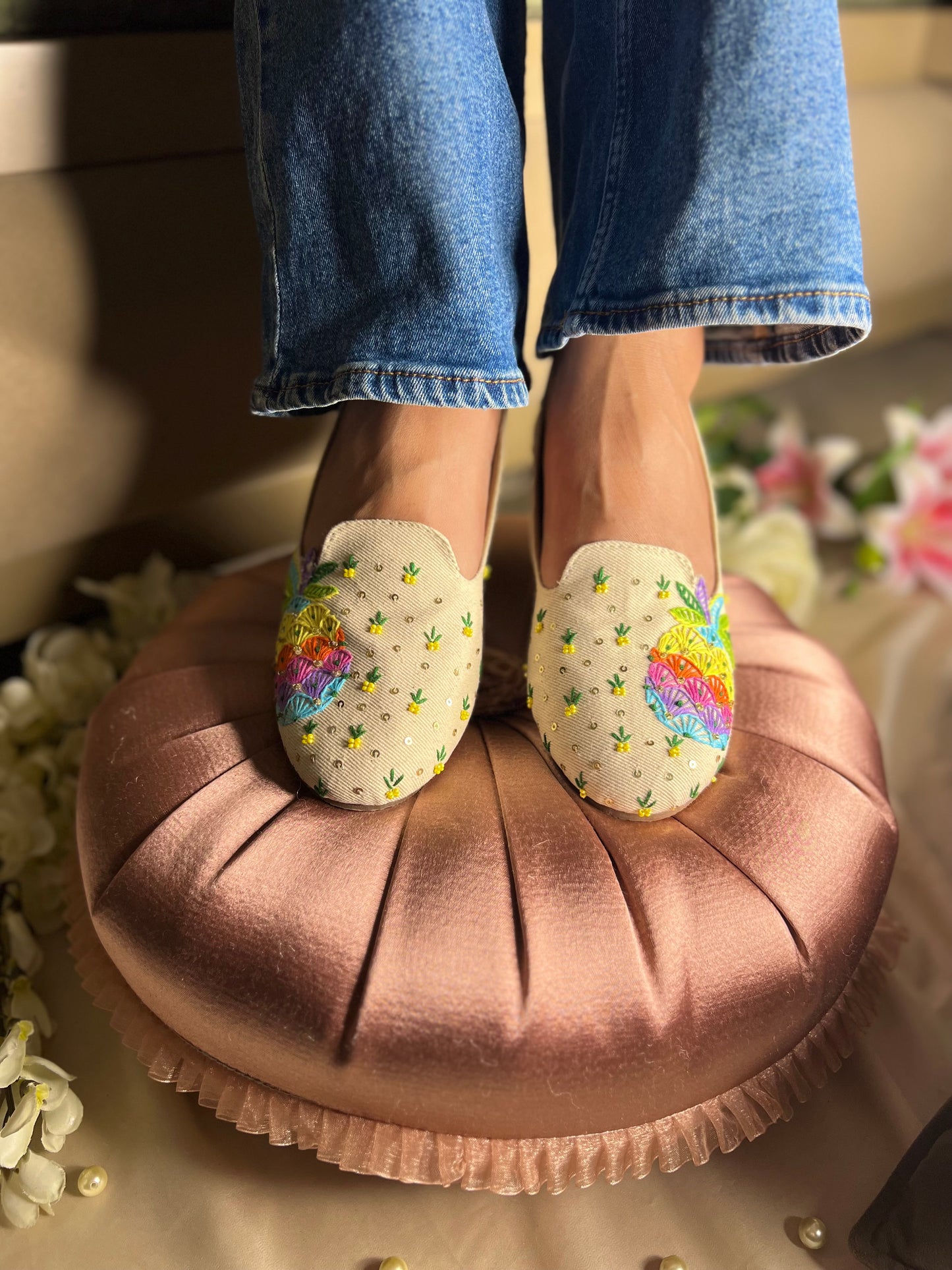 Tropical Pineapple Embroidered Flats