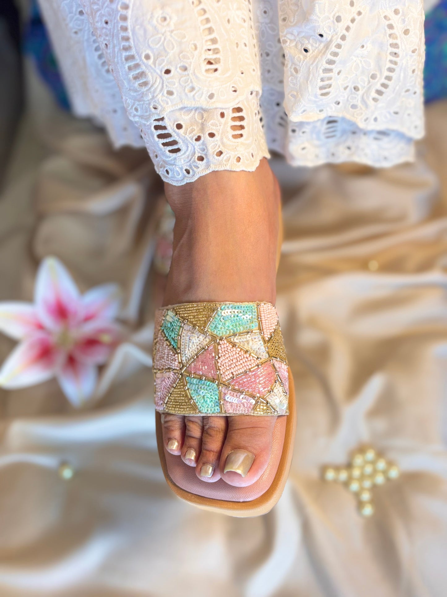 Pastel Prism Embellished Slides Sandal Stories