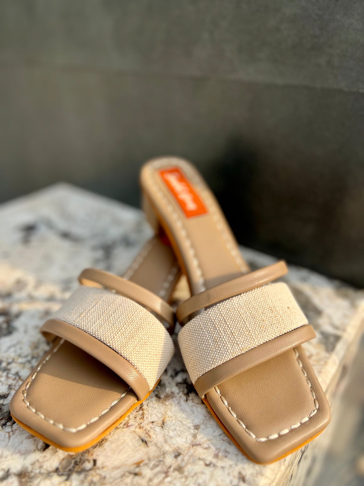 Beige Textured Low Block Heel Sandal Stories