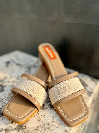Beige Textured Low Block Heel Sandal Stories