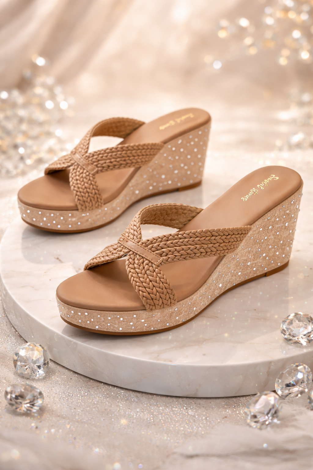 Golden Embellished Statement Wedges - 3 Inch