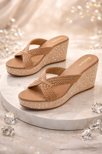 Golden Embellished Statement Wedges - 3 Inch