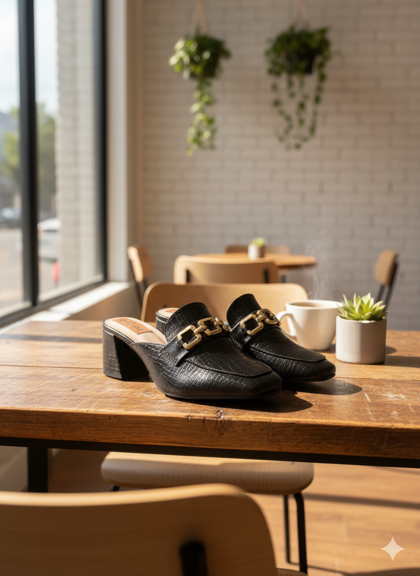 Midnight Mock-Croc Chain Mule