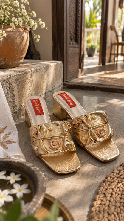 Golden Charms Embellished Block Heel | 2 Inch