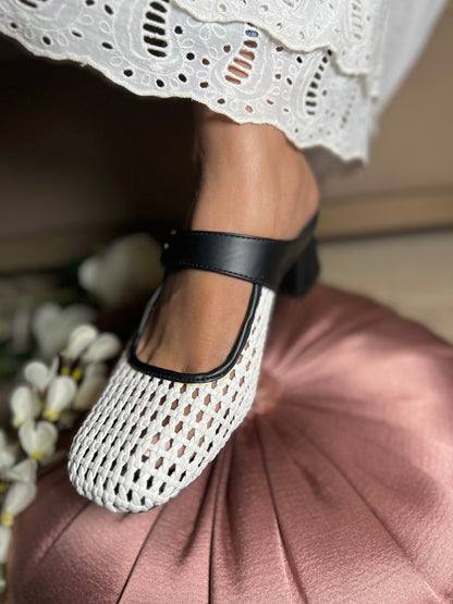 Cambridge Ivy Weave Heels – Black & White