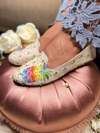 Tropical Pineapple Embroidered Flats