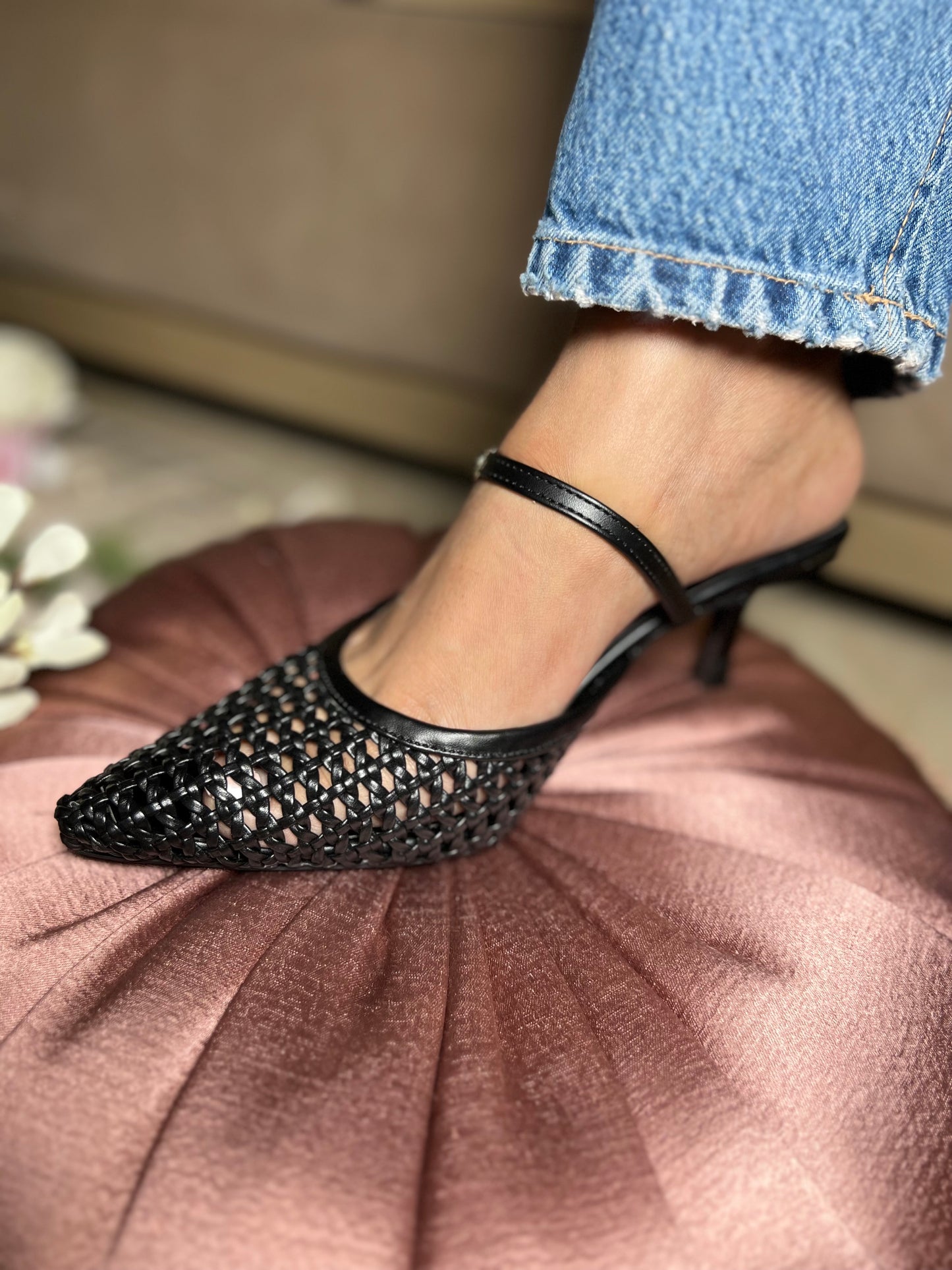Woven Charm Heels - Black