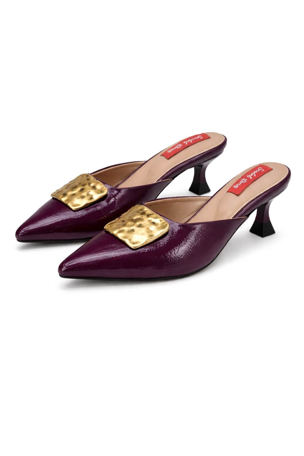 Statement Buckle Kitten Heels – Wine