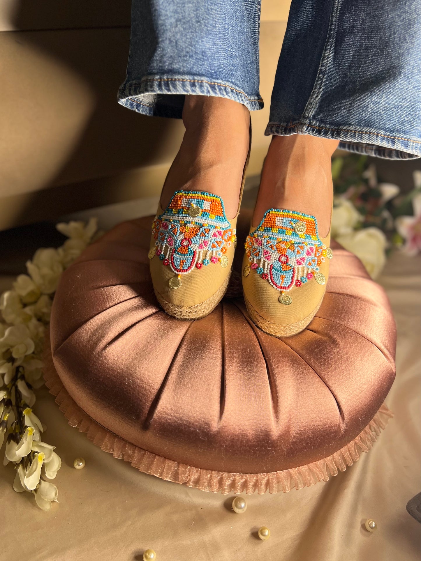 Boho Beaded Charm Espadrilles (1 Inch Platform)