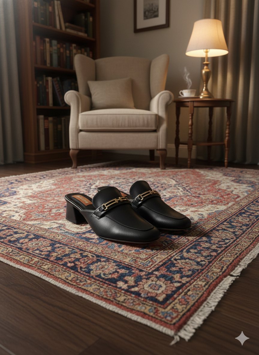 Black Gold-Link Mid-Heel Mules