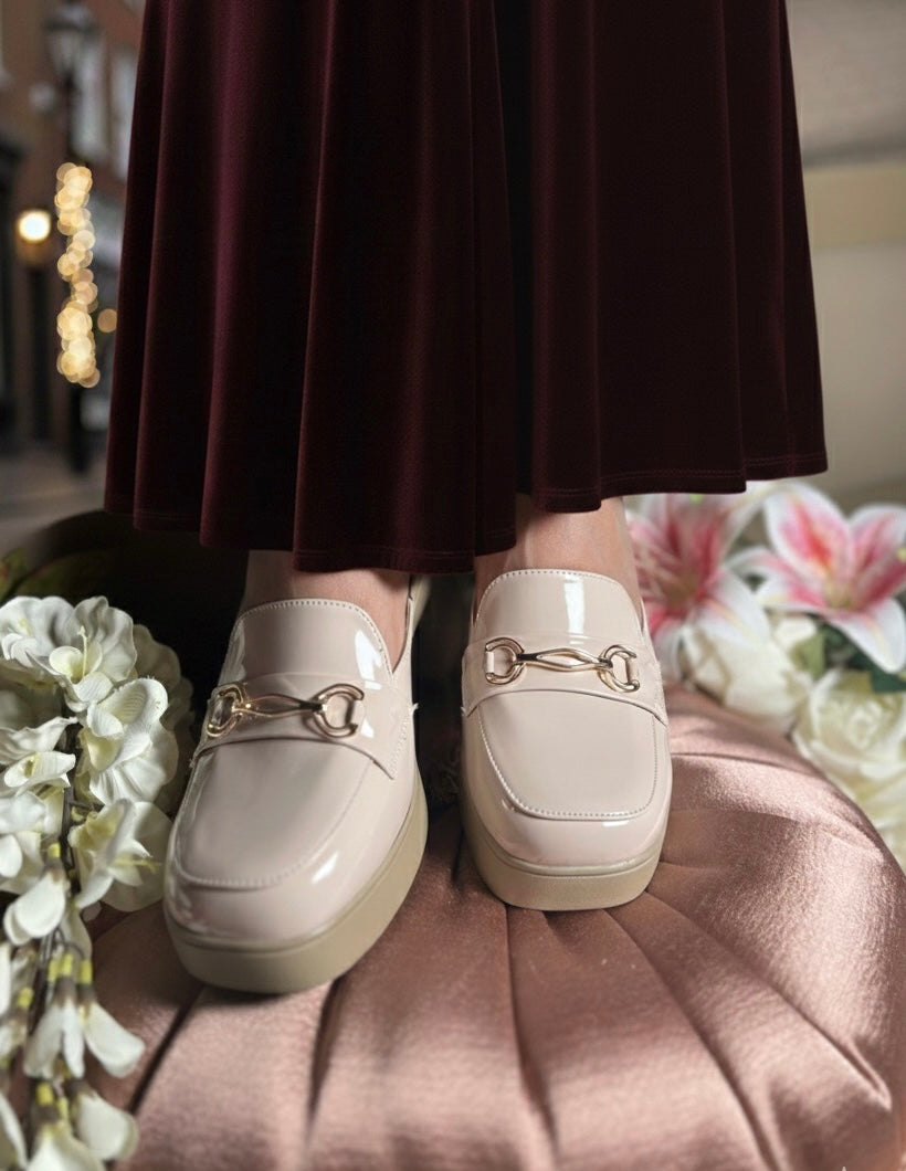 Nude Beige Block Heel Mules