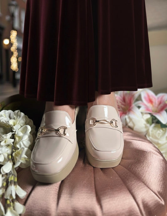 Nude Beige Block Heel Mules