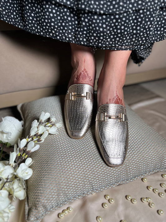 Champagne Croc Textured Mules
