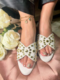 Chic Studded Flats – White Sandal Stories