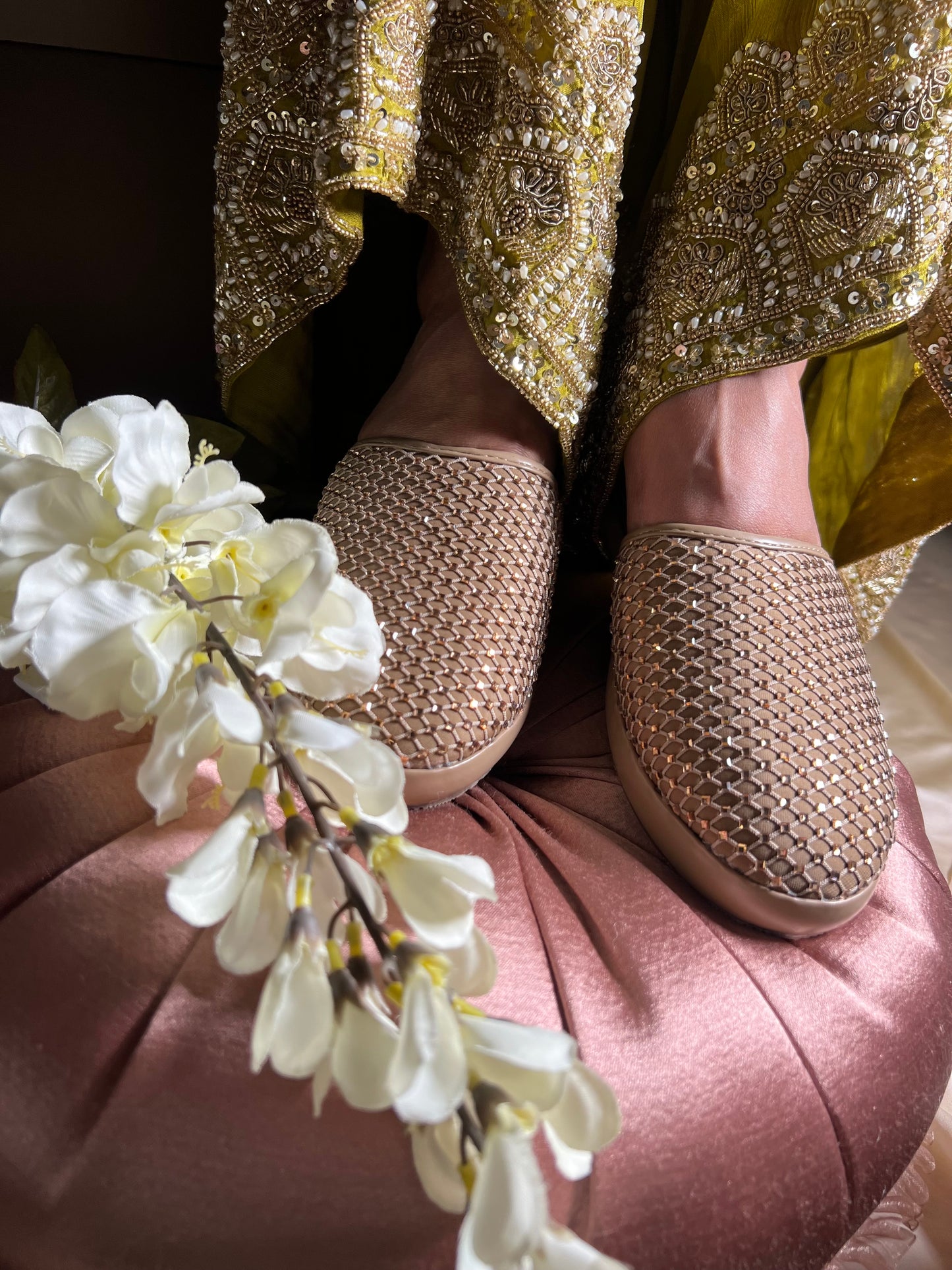 Golden Mesh Mule Flats