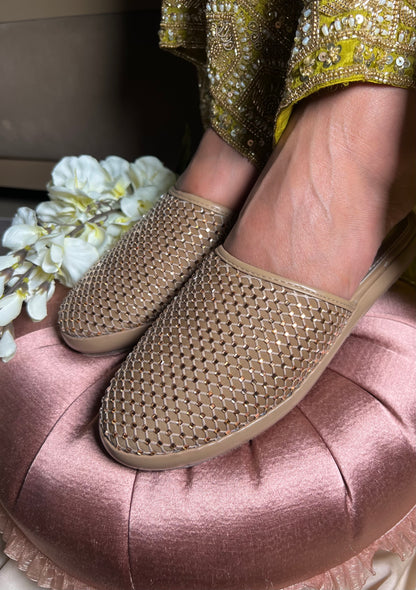 Golden Mesh Mule Flats