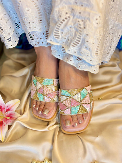 Pastel Prism Embellished Slides Sandal Stories
