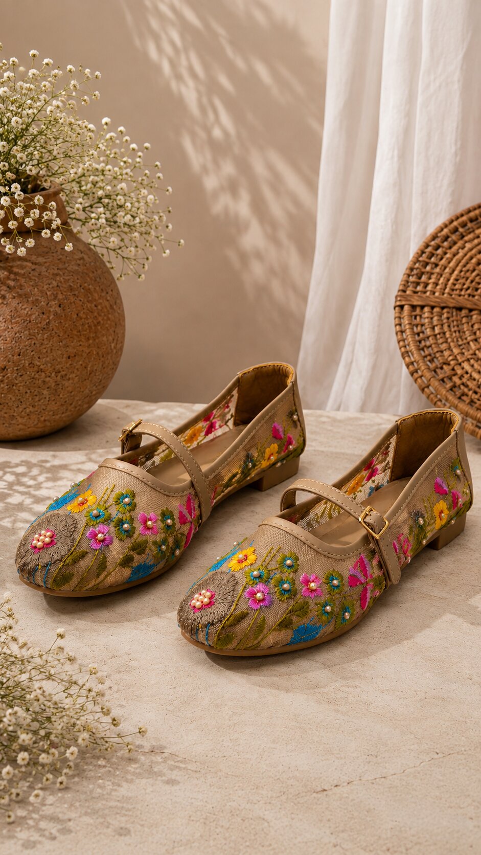 Garden Bloom Embroidered Mary Jane Ballerinas