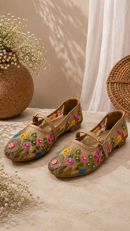 Garden Bloom Embroidered Mary Jane Ballerinas