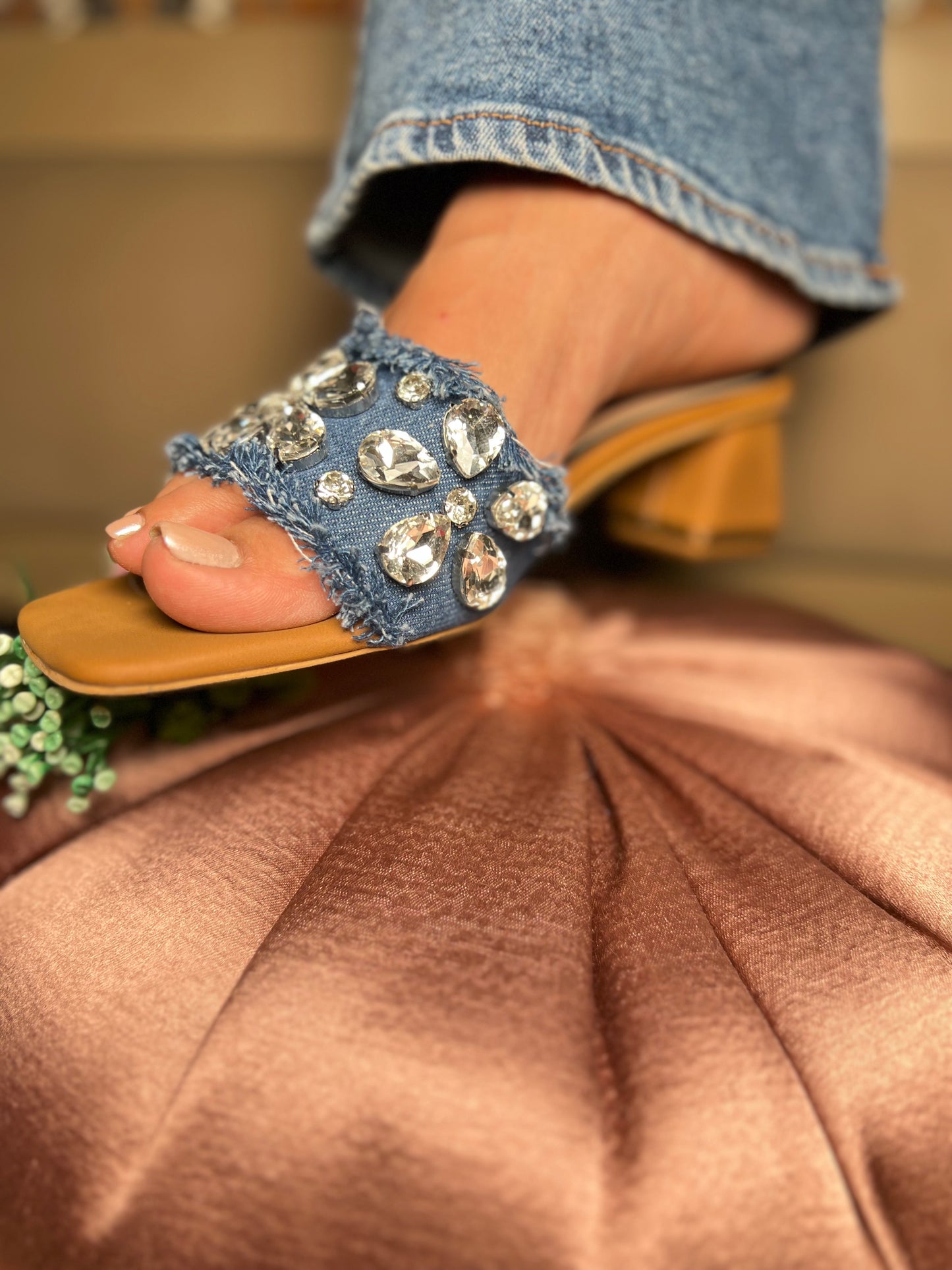 Denim Glam Block Heels