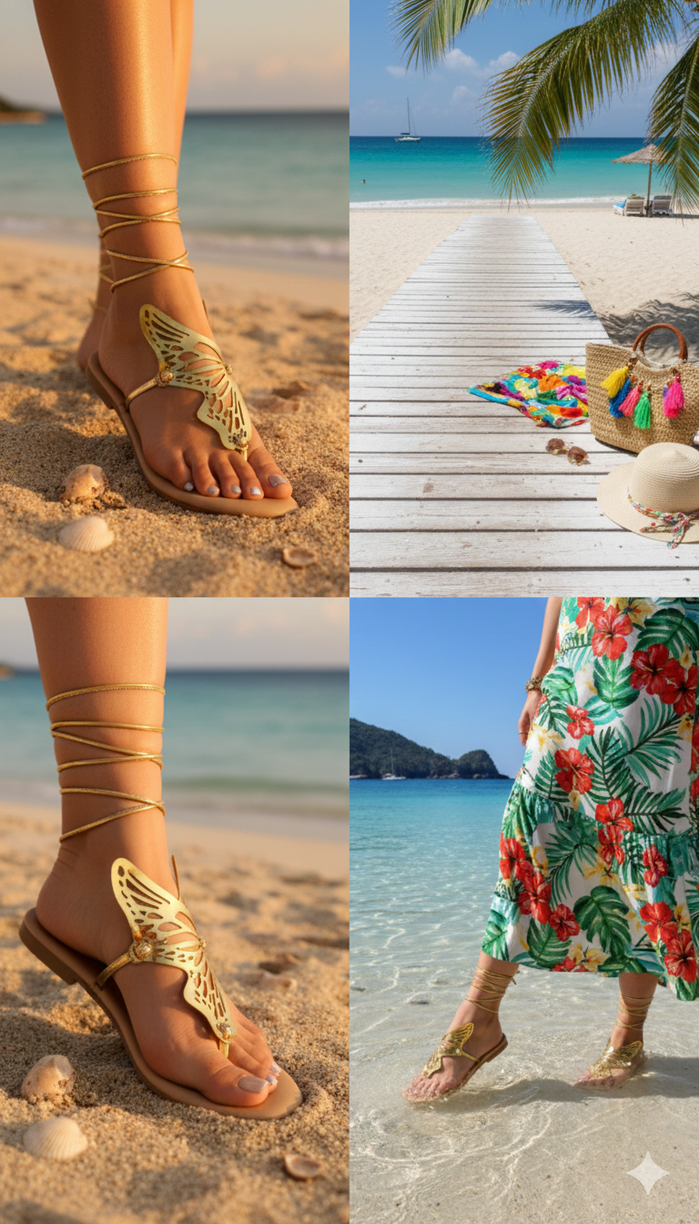 Golden 3D Butterfly Tie-Up Flats