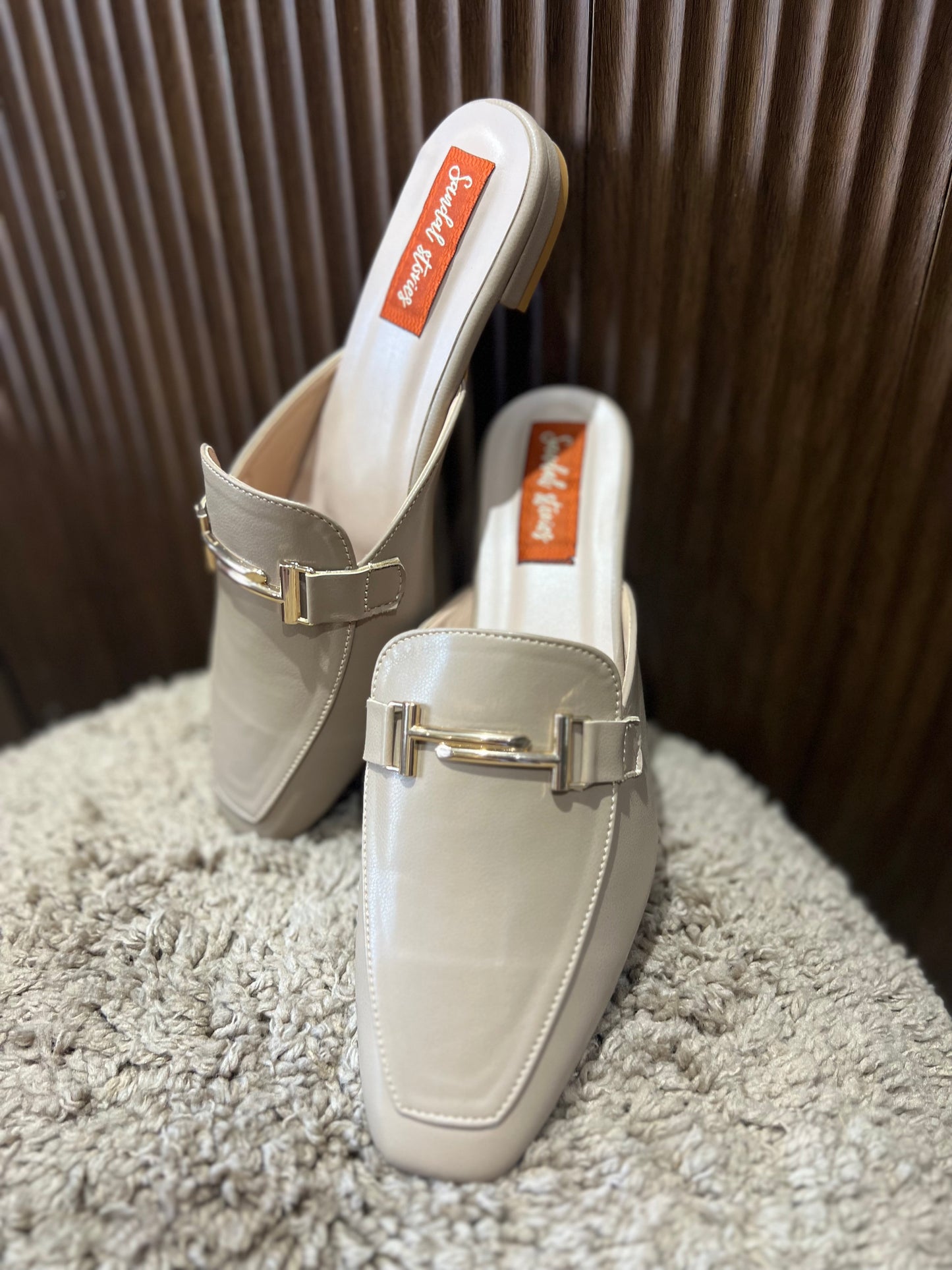 Cream Luxe Buckle Mules