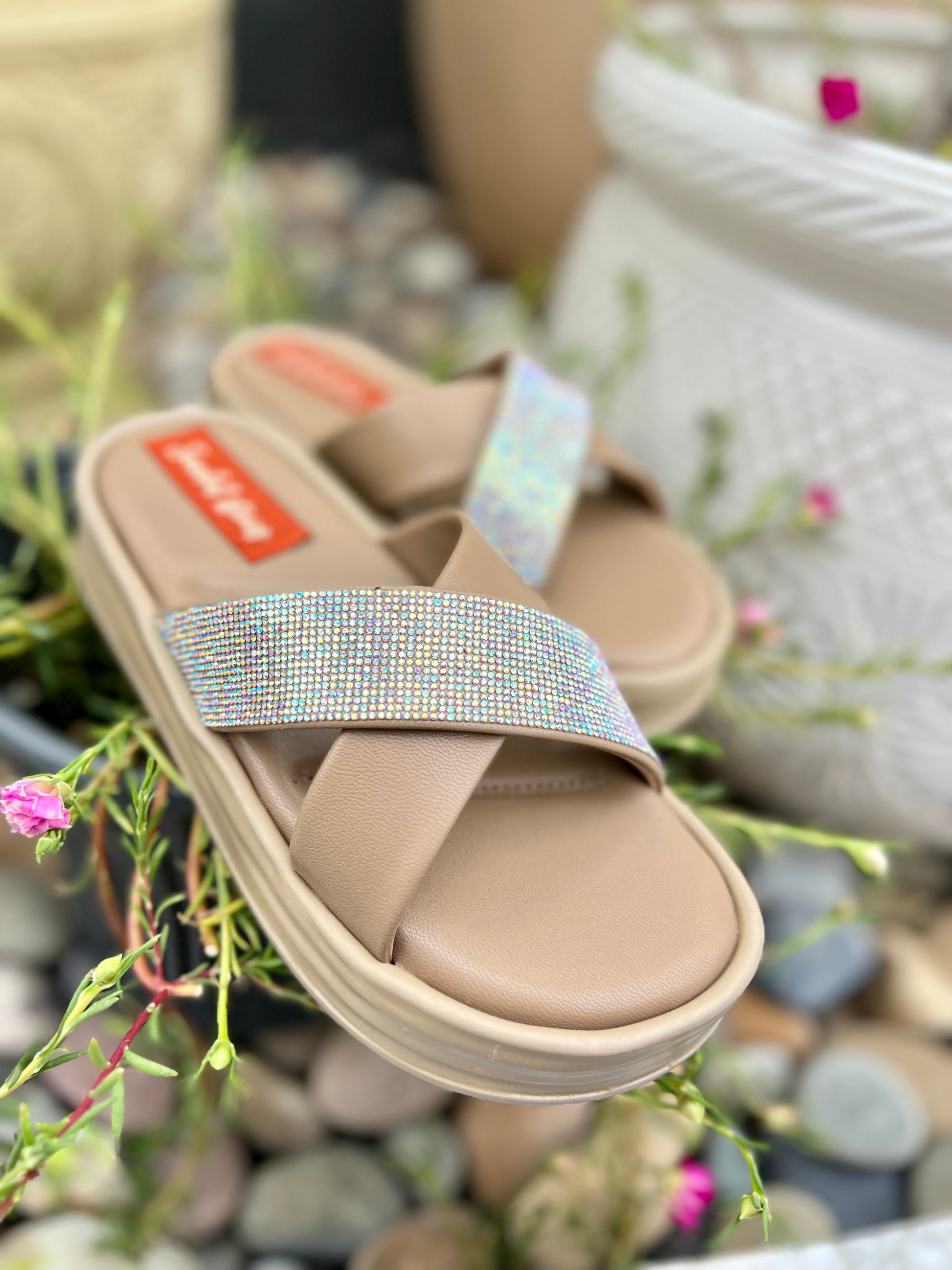 Noor Shine Wedge Sliders Sandal Stories