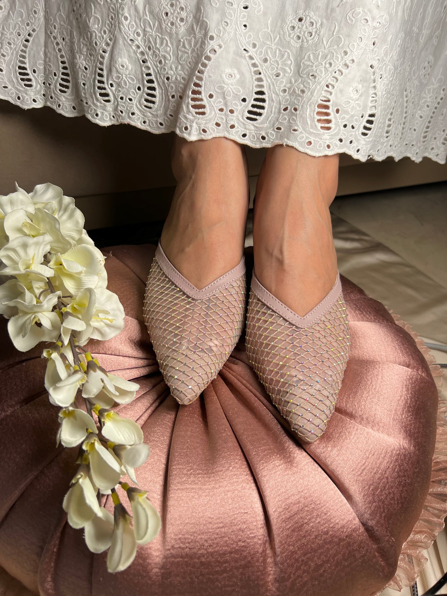 Blush Mesh Charm Block Heels