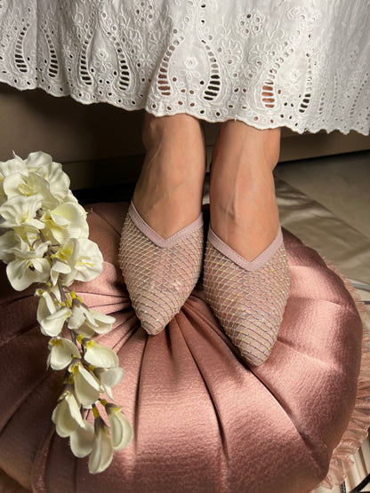 Blush Mesh Charm Block Heels