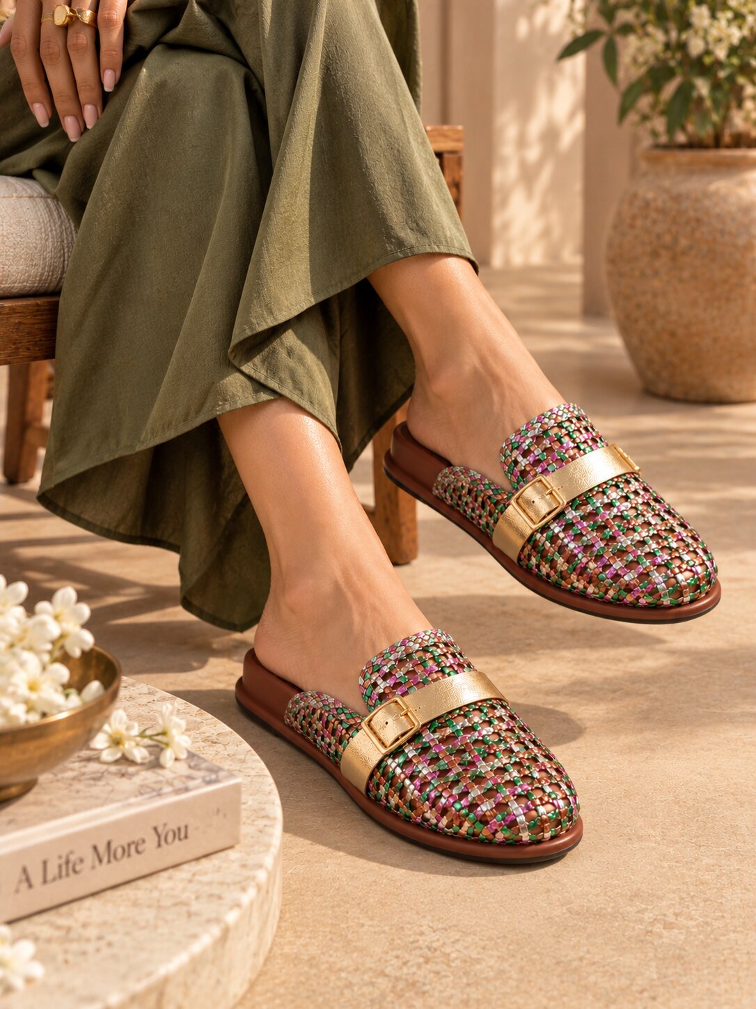 Luxe Woven Buckle Comfort Slider - Festive Multicolor