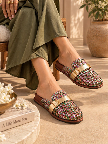 Luxe Woven Buckle Comfort Slider - Festive Multicolor