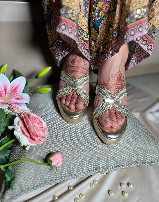 Golden Glitz Wedge Sandals