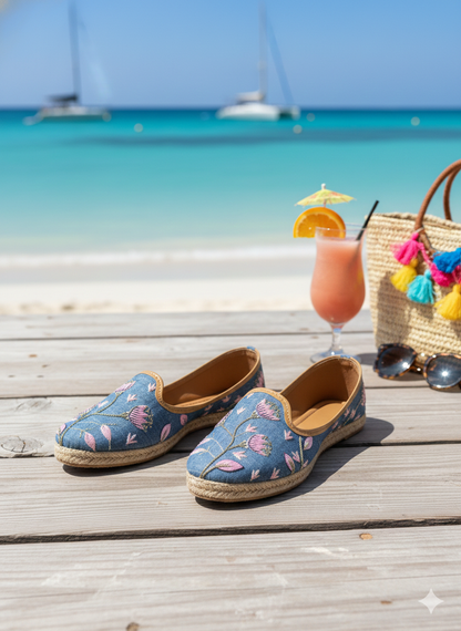 Denim Blossom Hand-Embroidered Espadrilles