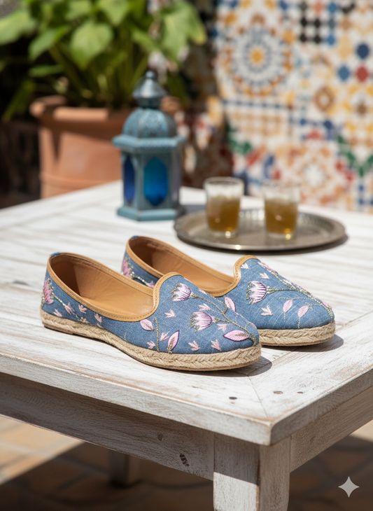 Denim Blossom Hand-Embroidered Espadrilles