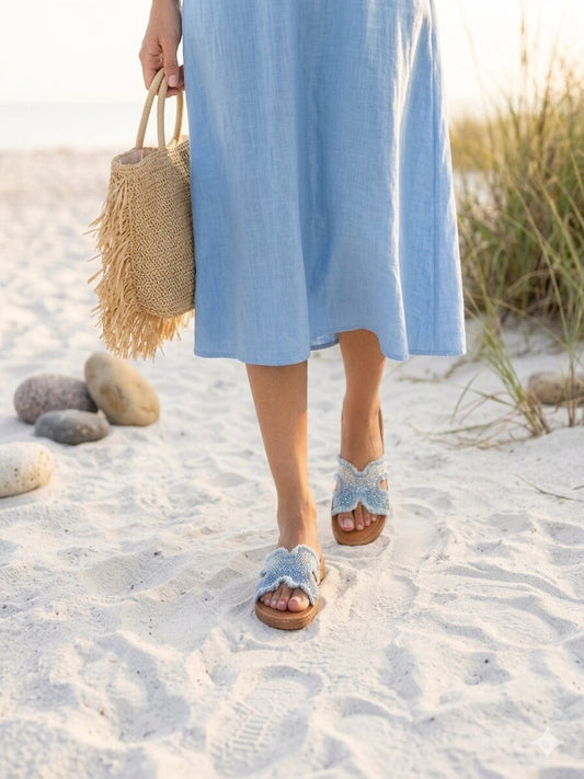 Crystal Denim Chic – Handcrafted Flats