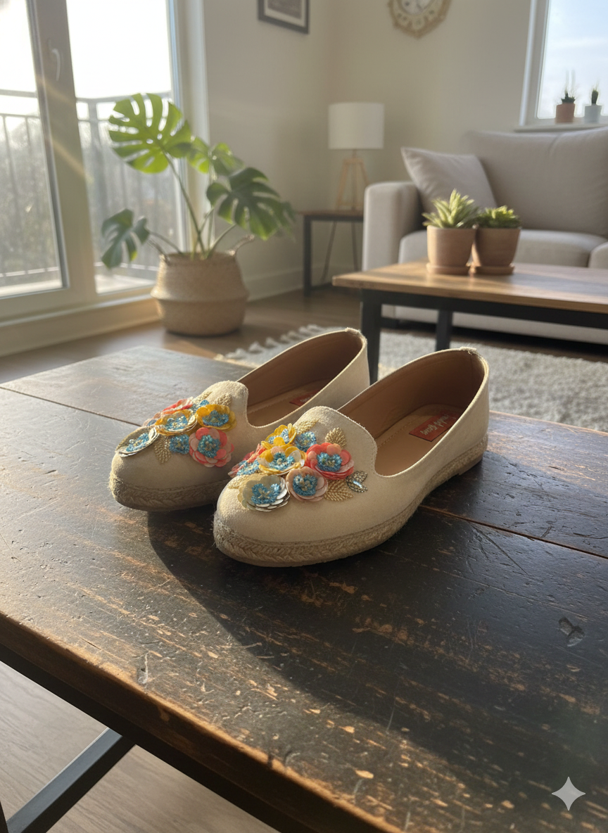 Mehfil Ivory Multi-Floral 3D Embellished Espadrilles