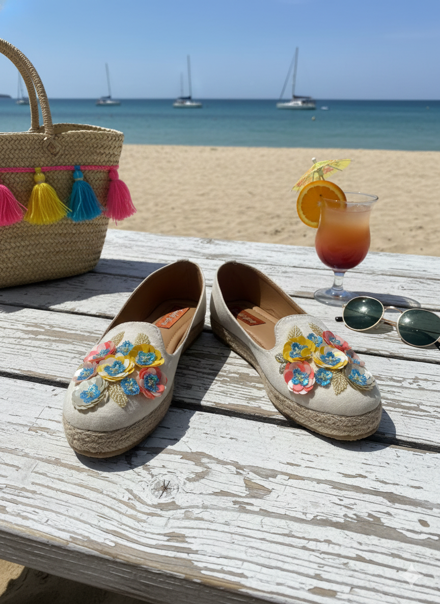 Mehfil Ivory Multi-Floral 3D Embellished Espadrilles