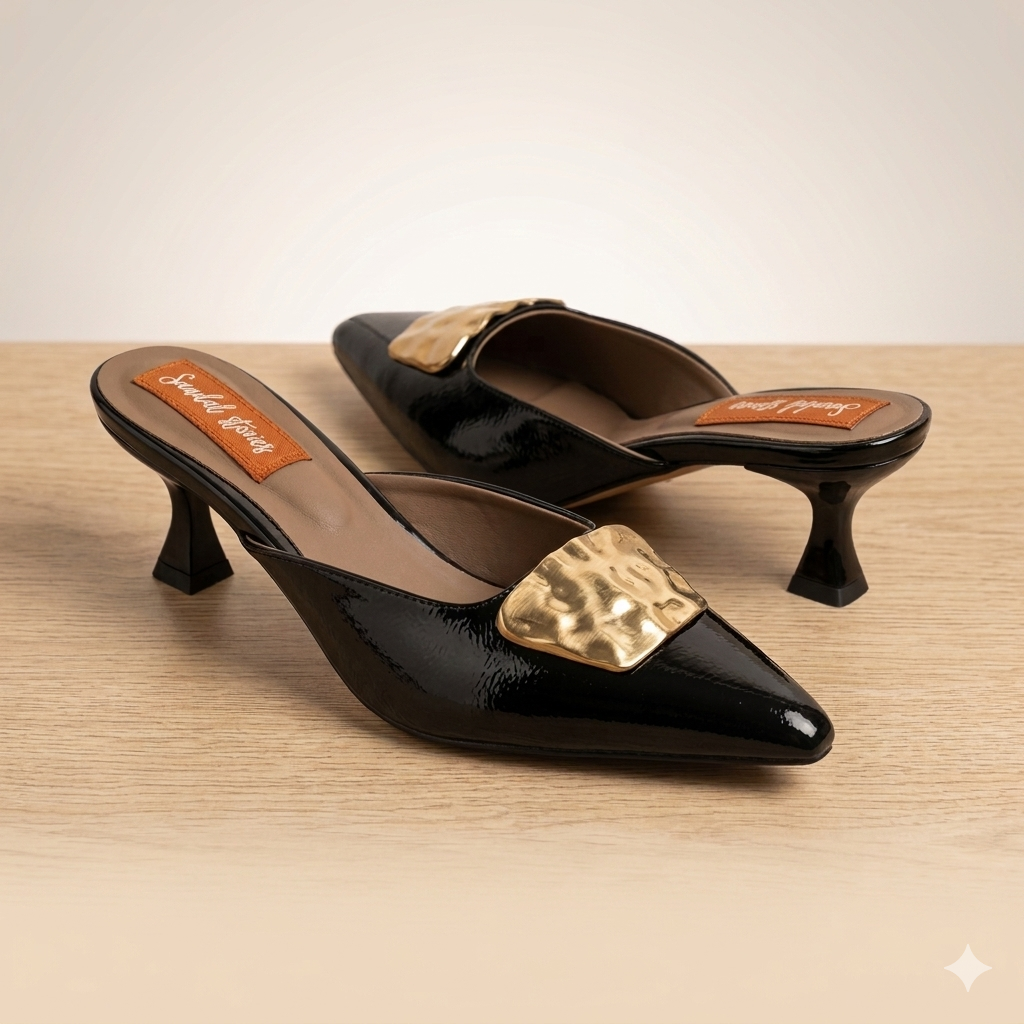 Statement Buckle Kitten Heels – Black