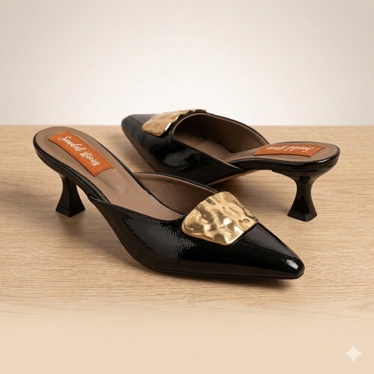 Statement Buckle Kitten Heels – Black