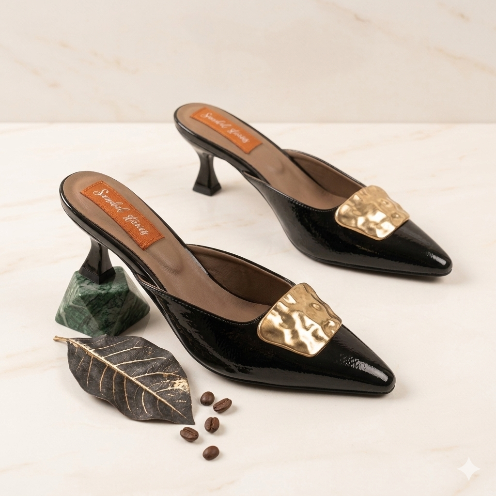 Statement Buckle Kitten Heels – Black