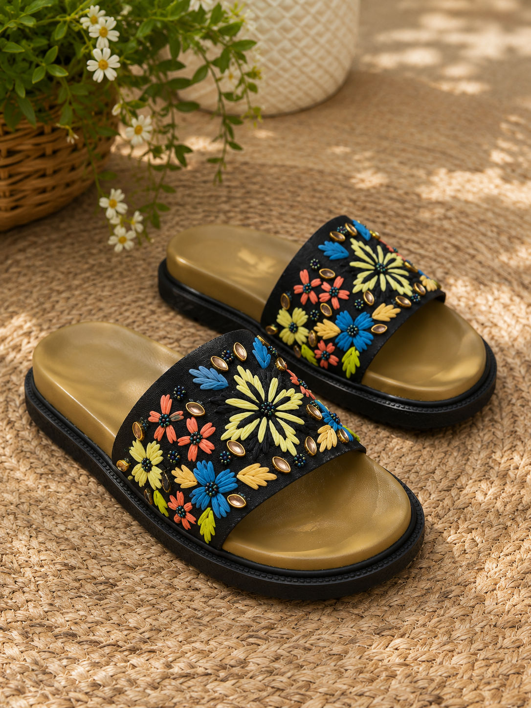 Monsoon Midnight Embroidered Sliders | Monsoon Friendly