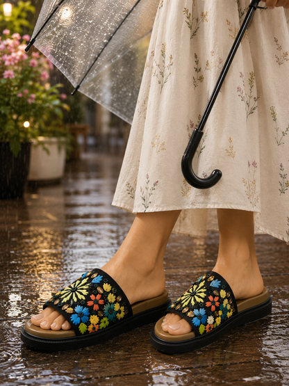 Monsoon Midnight Embroidered Sliders | Monsoon Friendly