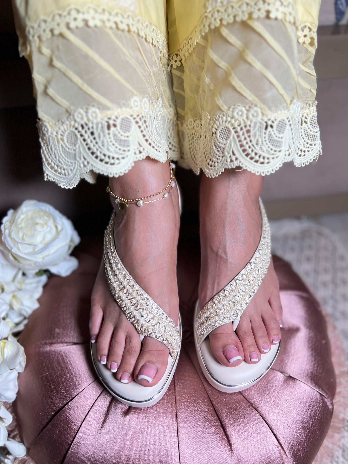 Ivory Pearl Grace Anklet Wedges | 2 Inches