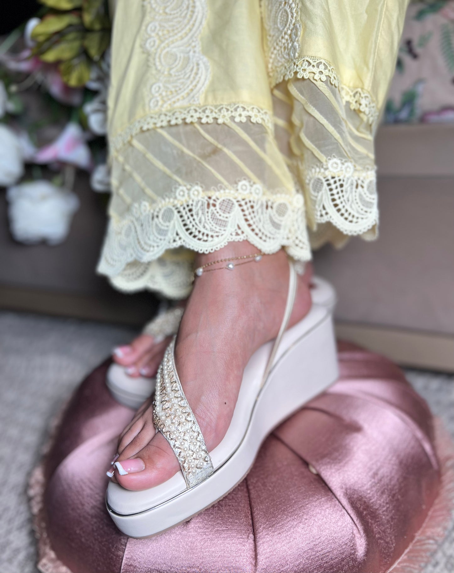 Ivory Pearl Grace Anklet Wedges | 2 Inches