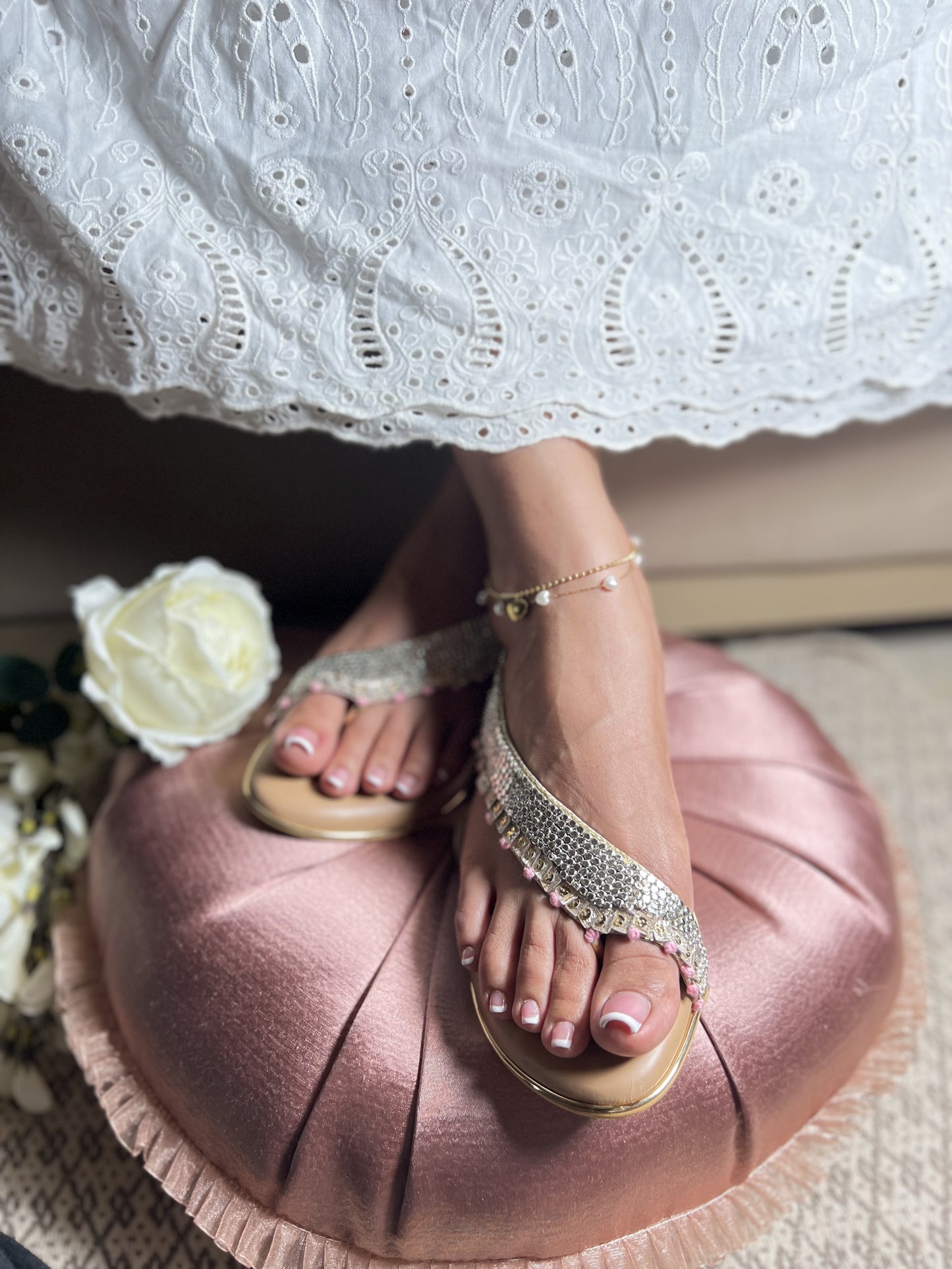 Pink Pearl Shimmer Anklet Flats