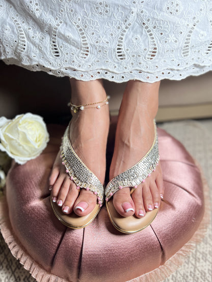 Pink Pearl Shimmer Anklet Flats