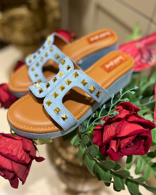 Light Blue Studded Denim Wedges Sandal Stories