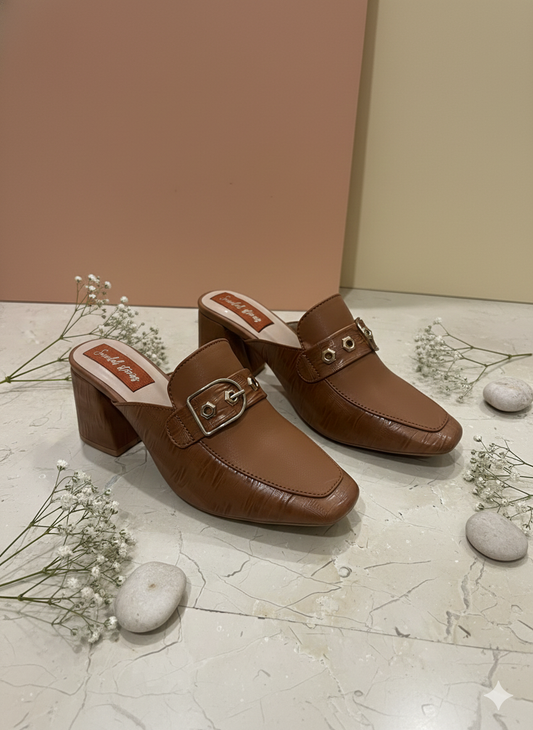 Classic Buckle Block-Heel Mules