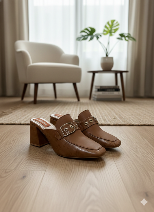 Classic Buckle Block-Heel Mules